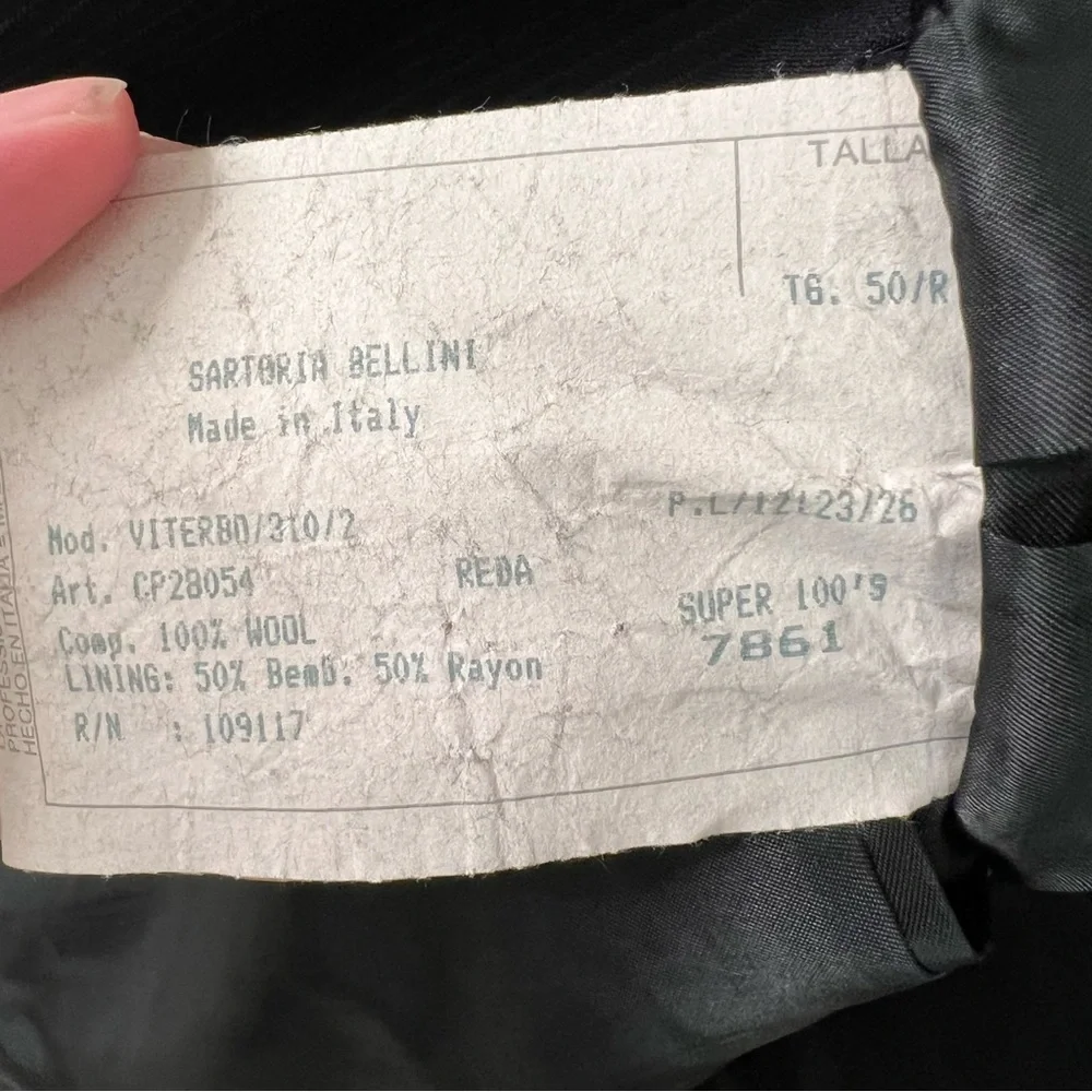 Sartoria Bellini Size 50R Super 100's Wool Black Pinstripe Sport Coat